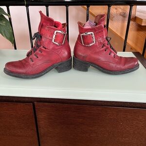 A.S.98 Red Leather Combat Boots